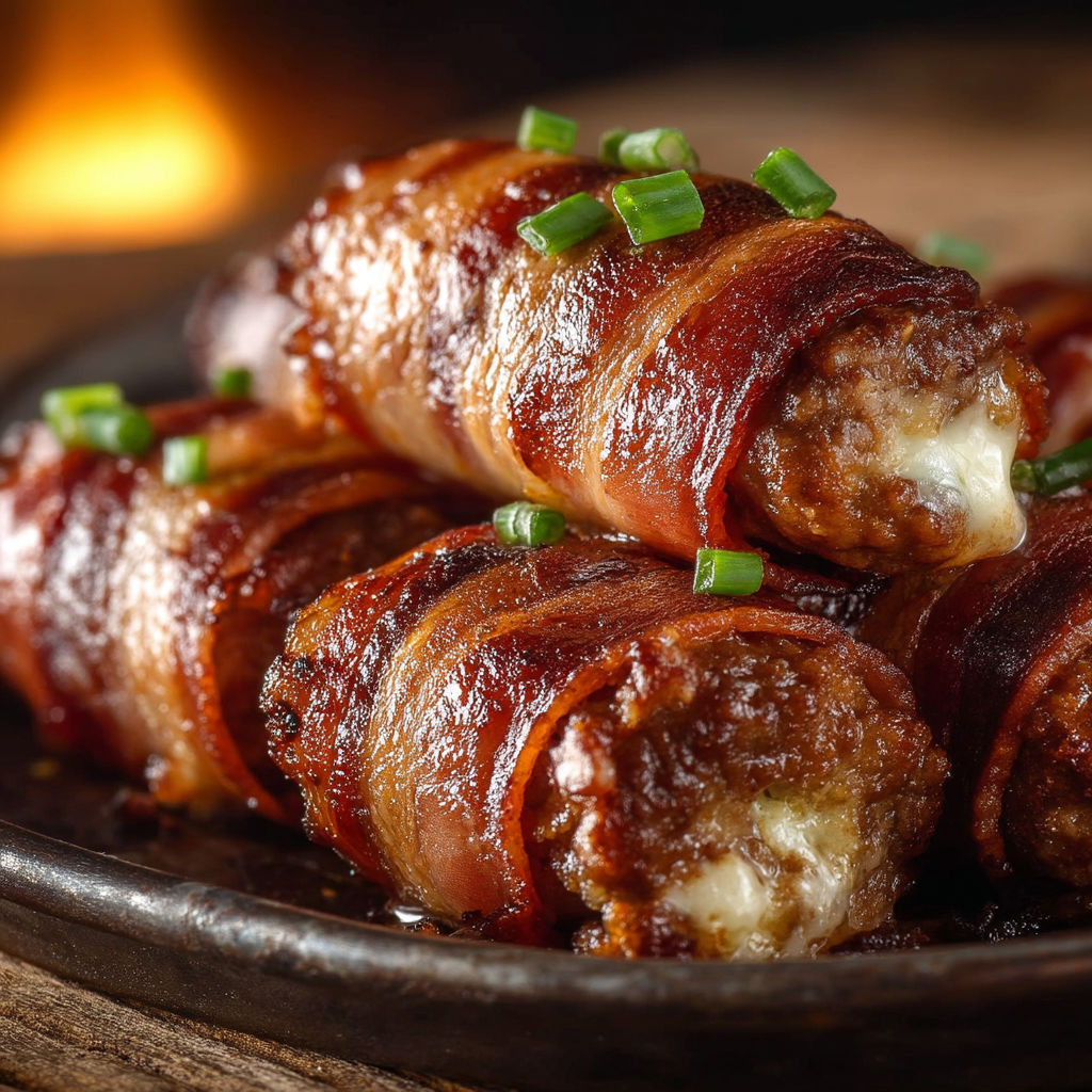 A plate of bacon wrapped around a sausage.