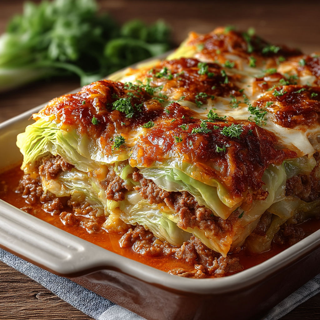 A dish of food with a green vegetable on top.