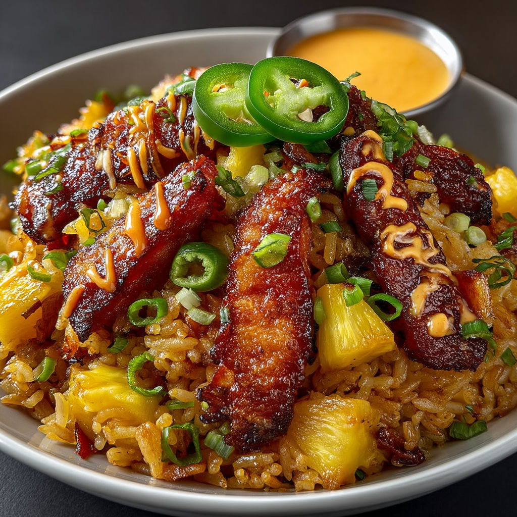 A plate of food with rice, meat, and peppers.