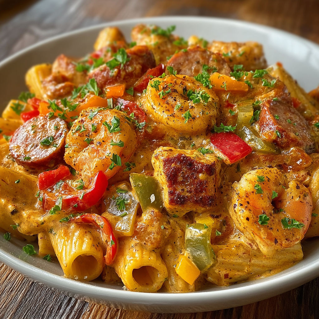 A bowl of pasta with meat and vegetables.