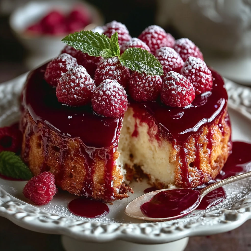 A slice of Indulgent Fondant Framboise Ricotta cake.