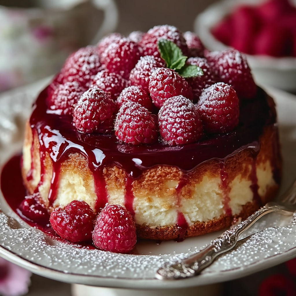 A slice of Indulgent Fondant Framboise Ricotta cake.