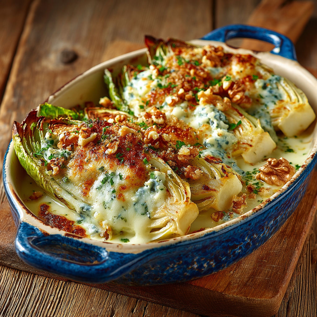 A dish of food with a blue sauce.