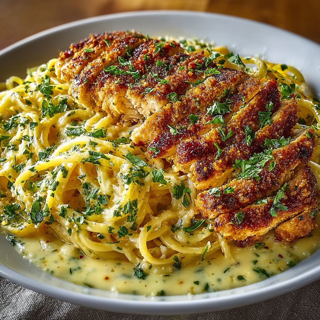 A plate of food with chicken and pasta.
