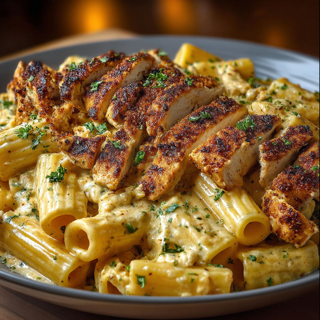 A plate of food with chicken and pasta.