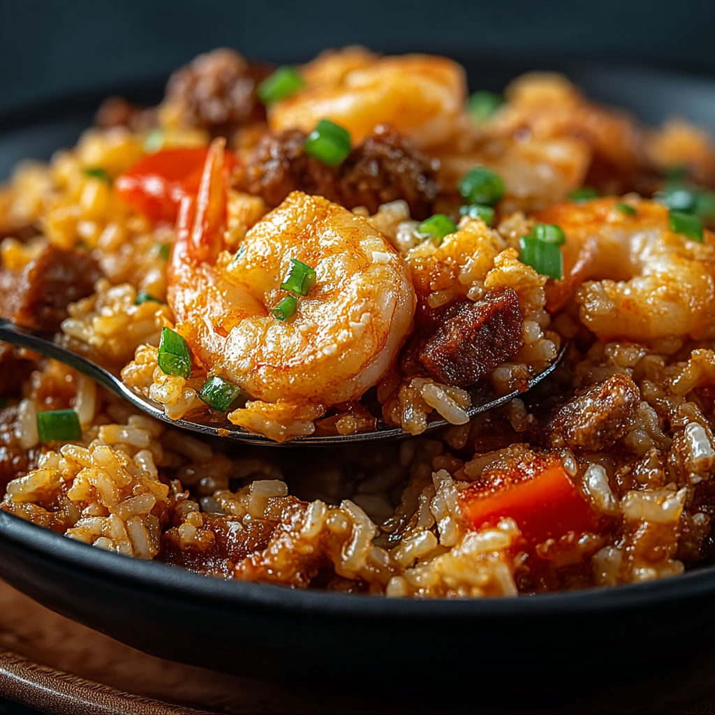 A bowl of shrimp and rice.