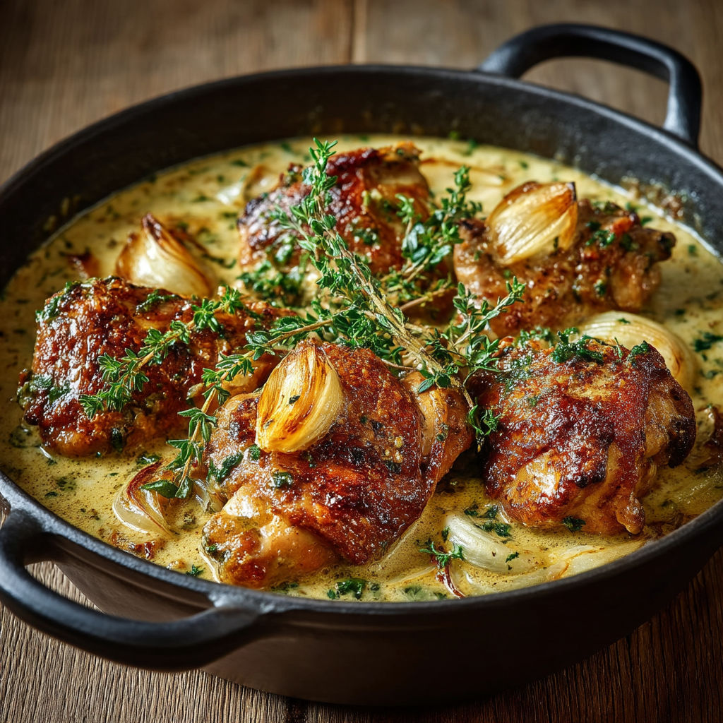 A bowl of food with chicken and onions.