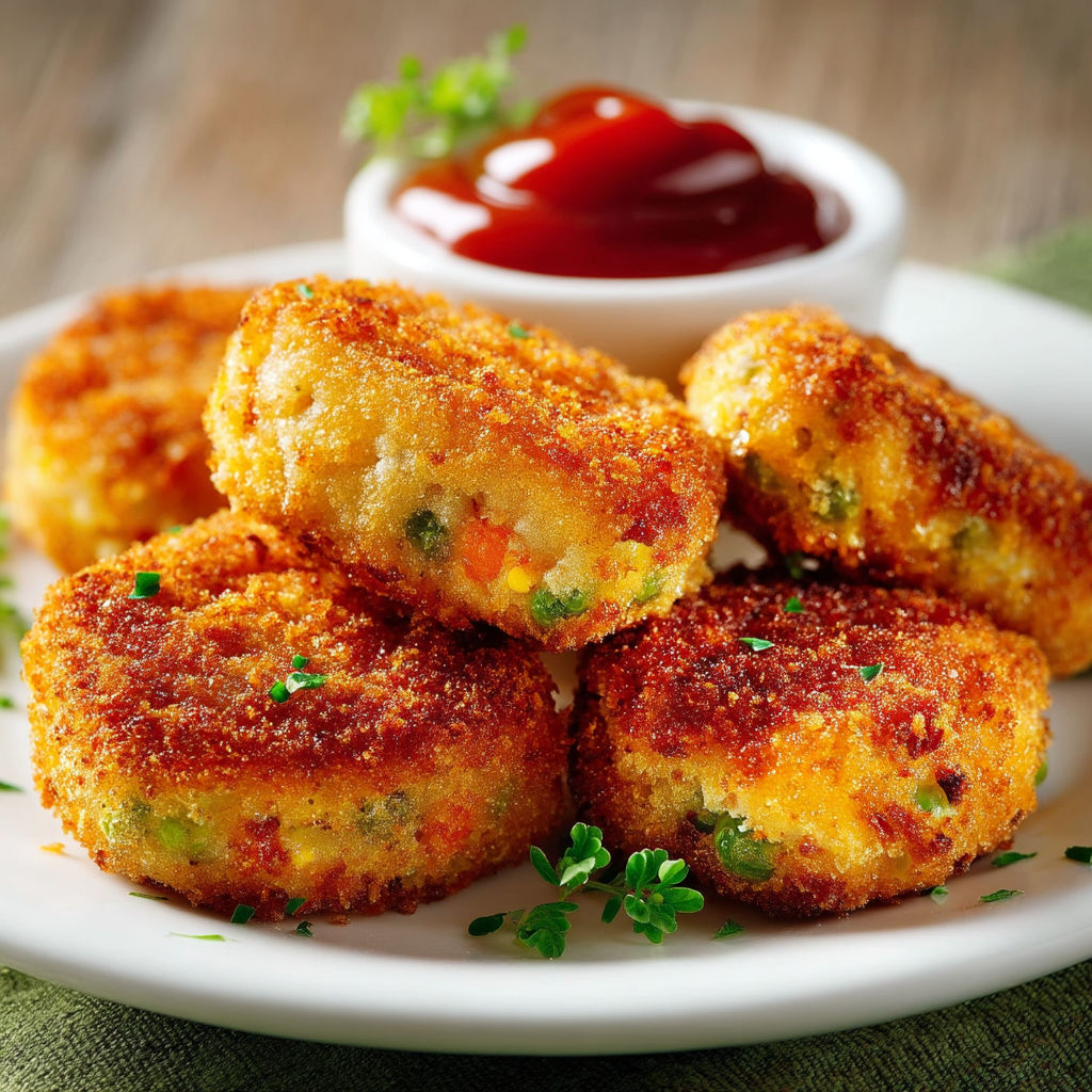 A plate of food with a ketchup dipping sauce.