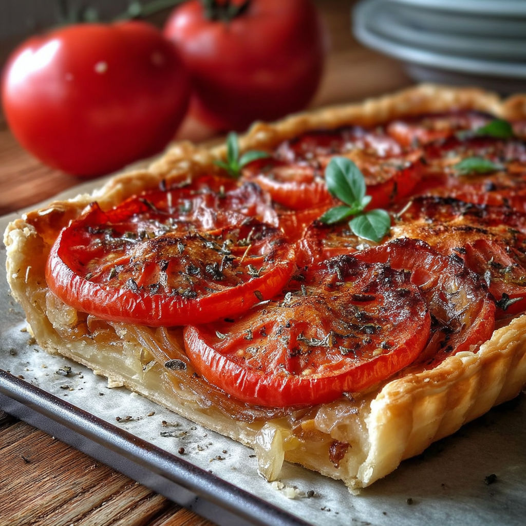 A Tarte Provençale aux Tomates is displayed on a table.