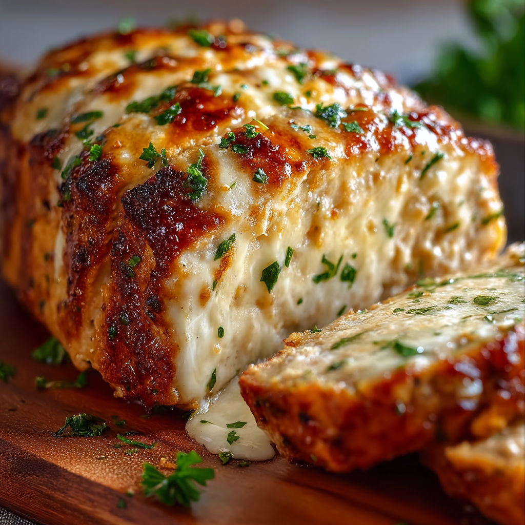 A piece of meat with cheese on top.