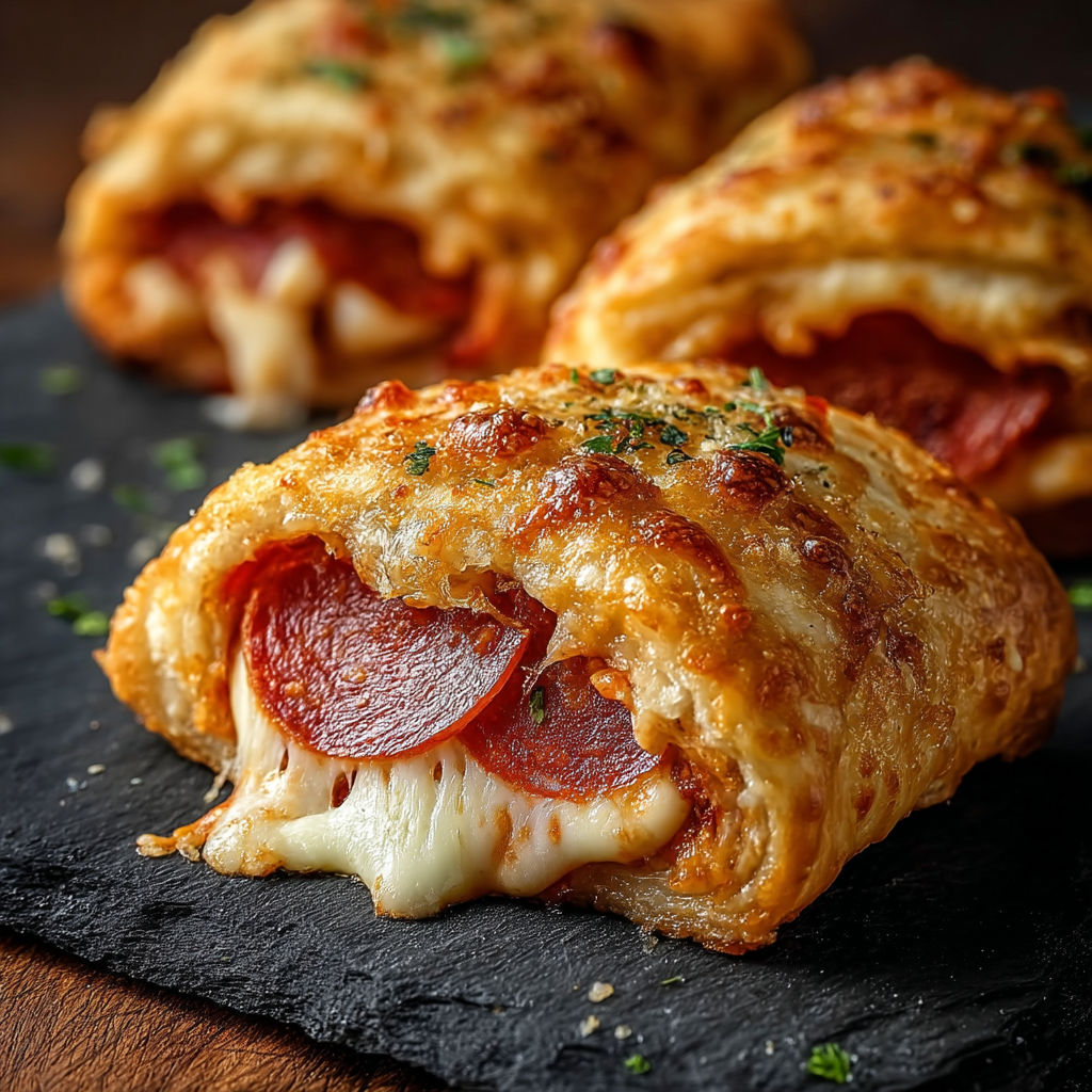 A slice of pizza with pepperoni and cheese on a black plate.
