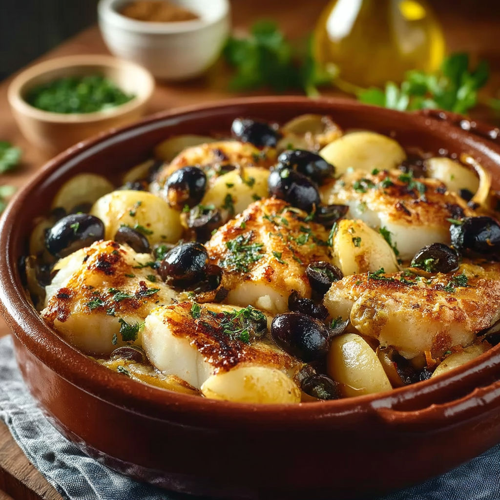 A dish of Morue à la Portugaise.