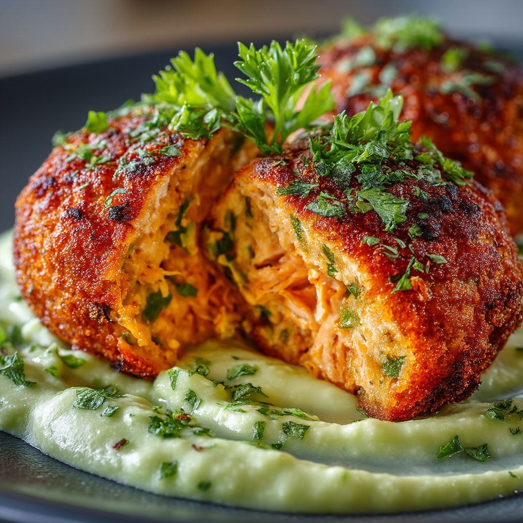 A plate of food with a green sauce.
