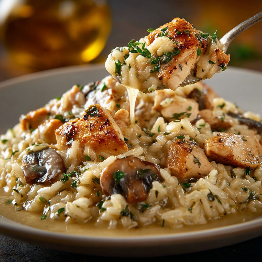 A plate of food with rice and mushrooms.