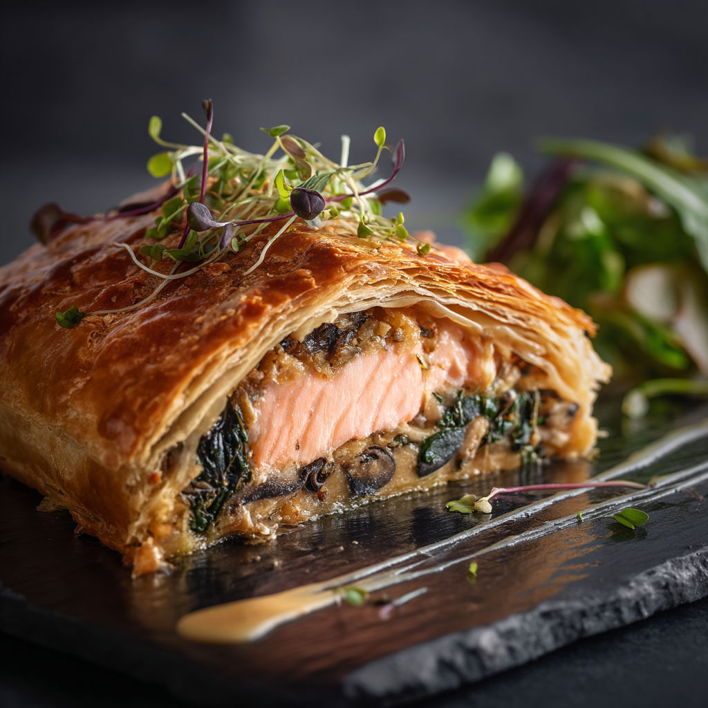 A pastry with a salmon filling.