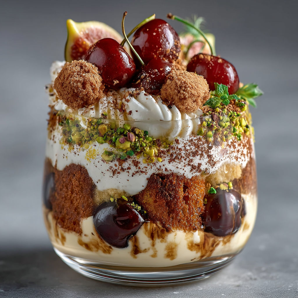 A dessert with fruit and cake.