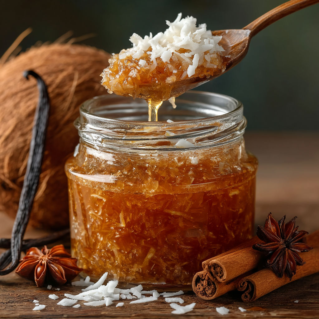 A jar of honey with a spoon in it.