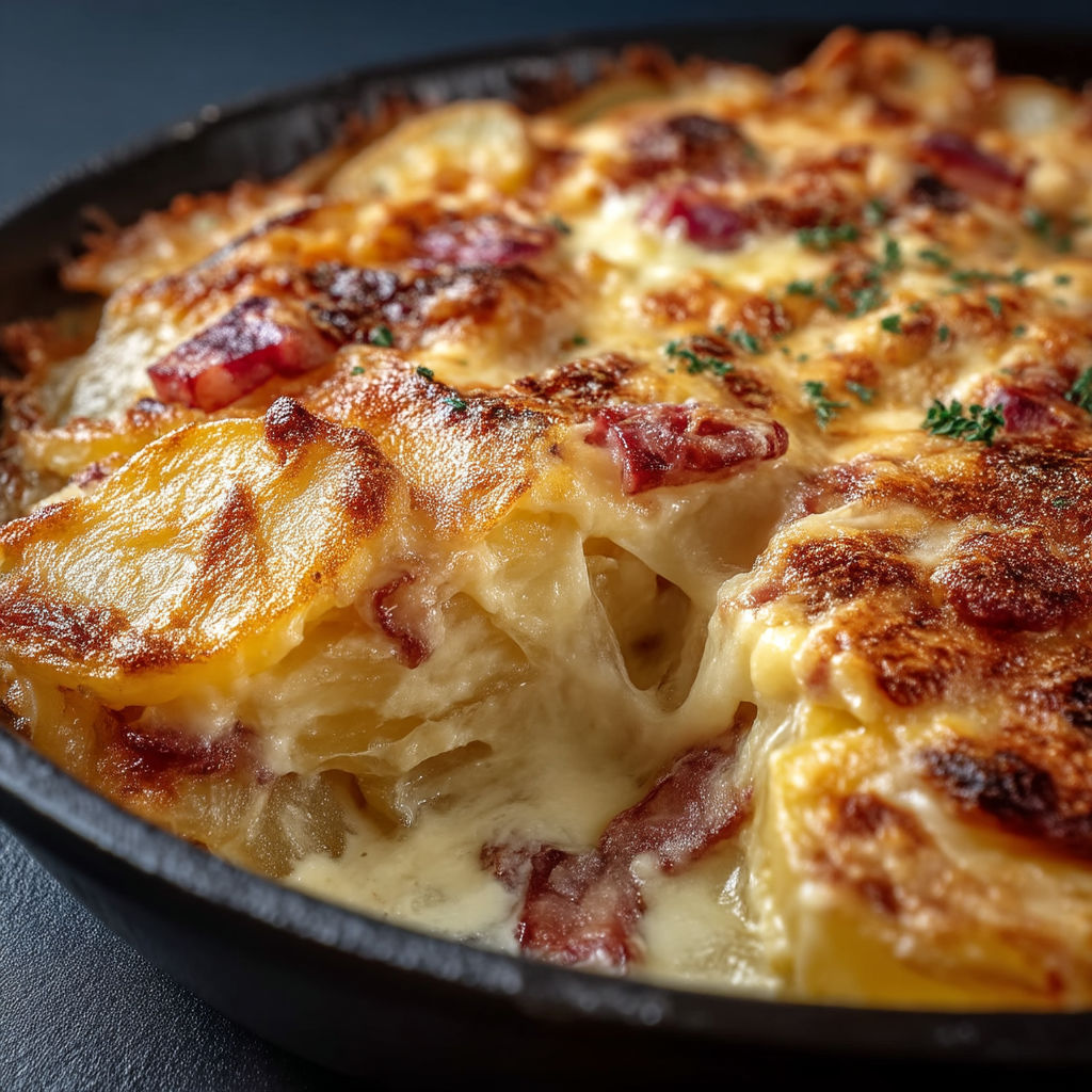 A delicious looking tartiflette en fabuleuse.