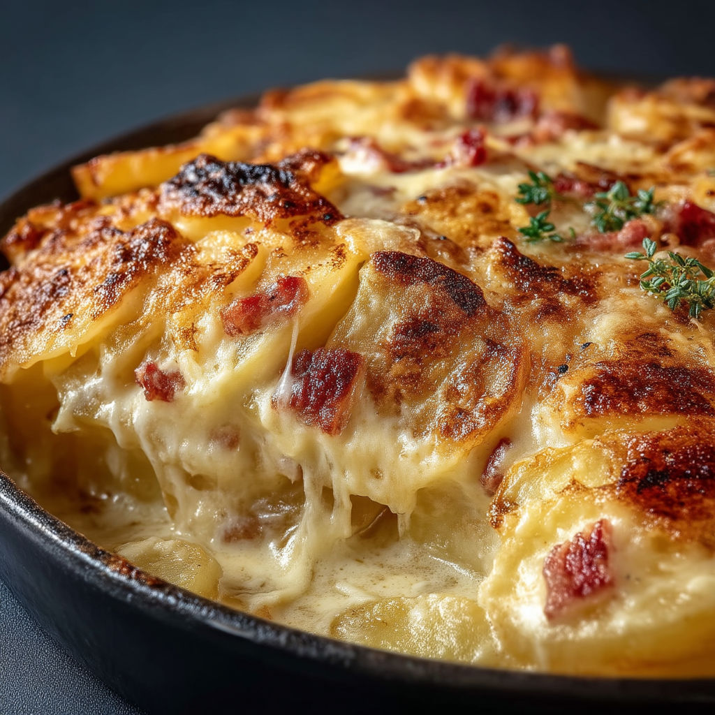 A delicious cheese and bacon casserole.