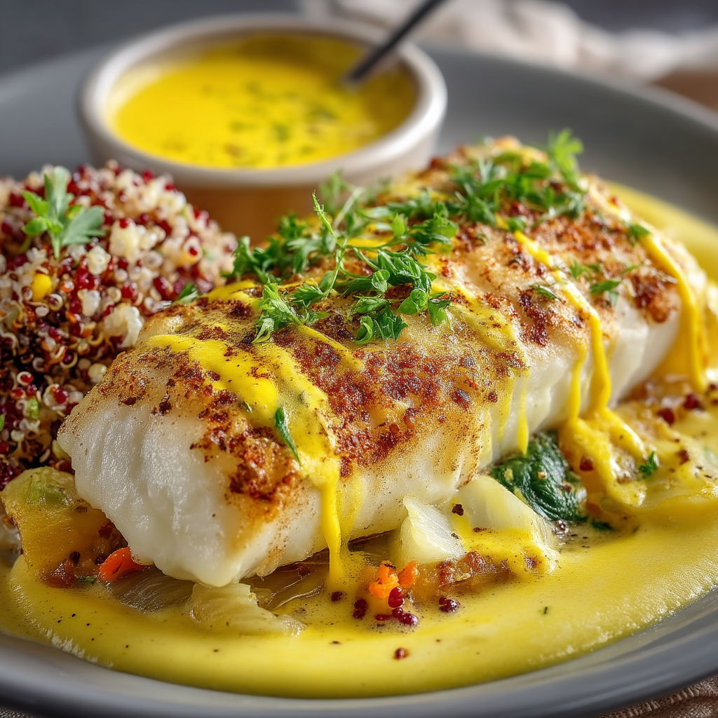 A plate of food with a fish dish and a bowl of soup.