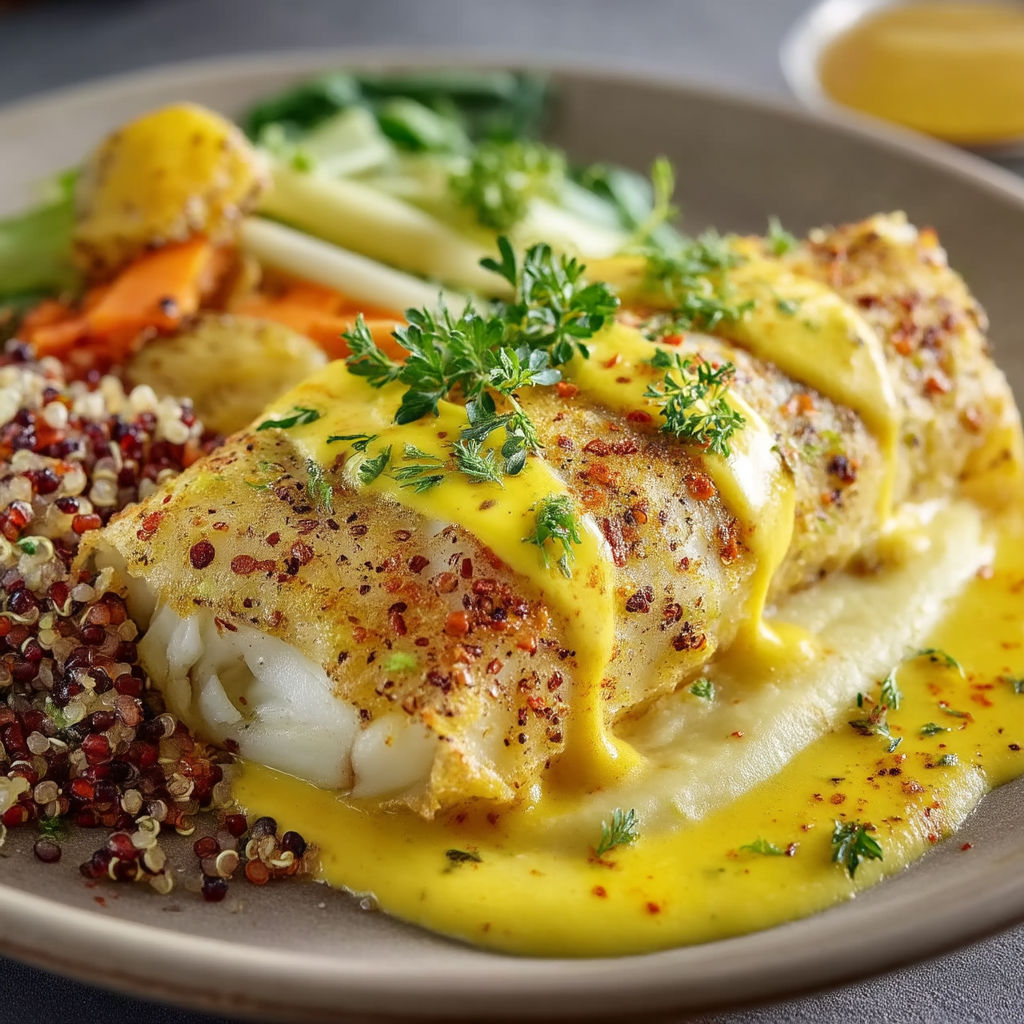 A plate of food with fish and vegetables.