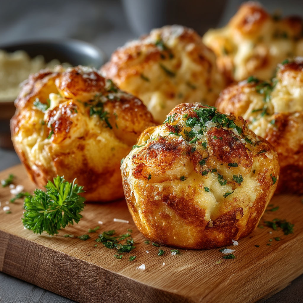 A wooden cutting board with a bowl of food and a green herb.
