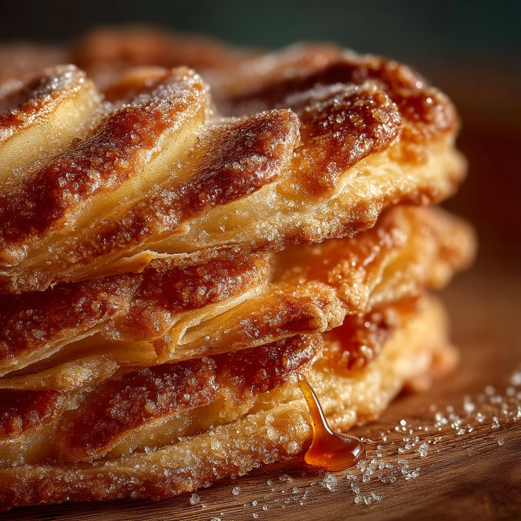 A stack of pastries with sugar on top.