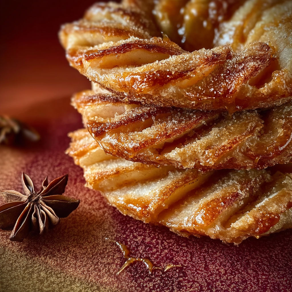 A stack of pastries with a sprinkle of sugar on top.
