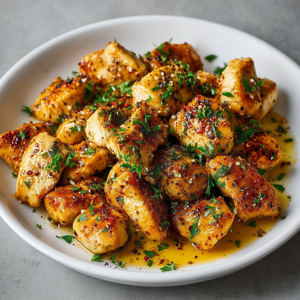 A plate of chicken with herbs and spices.