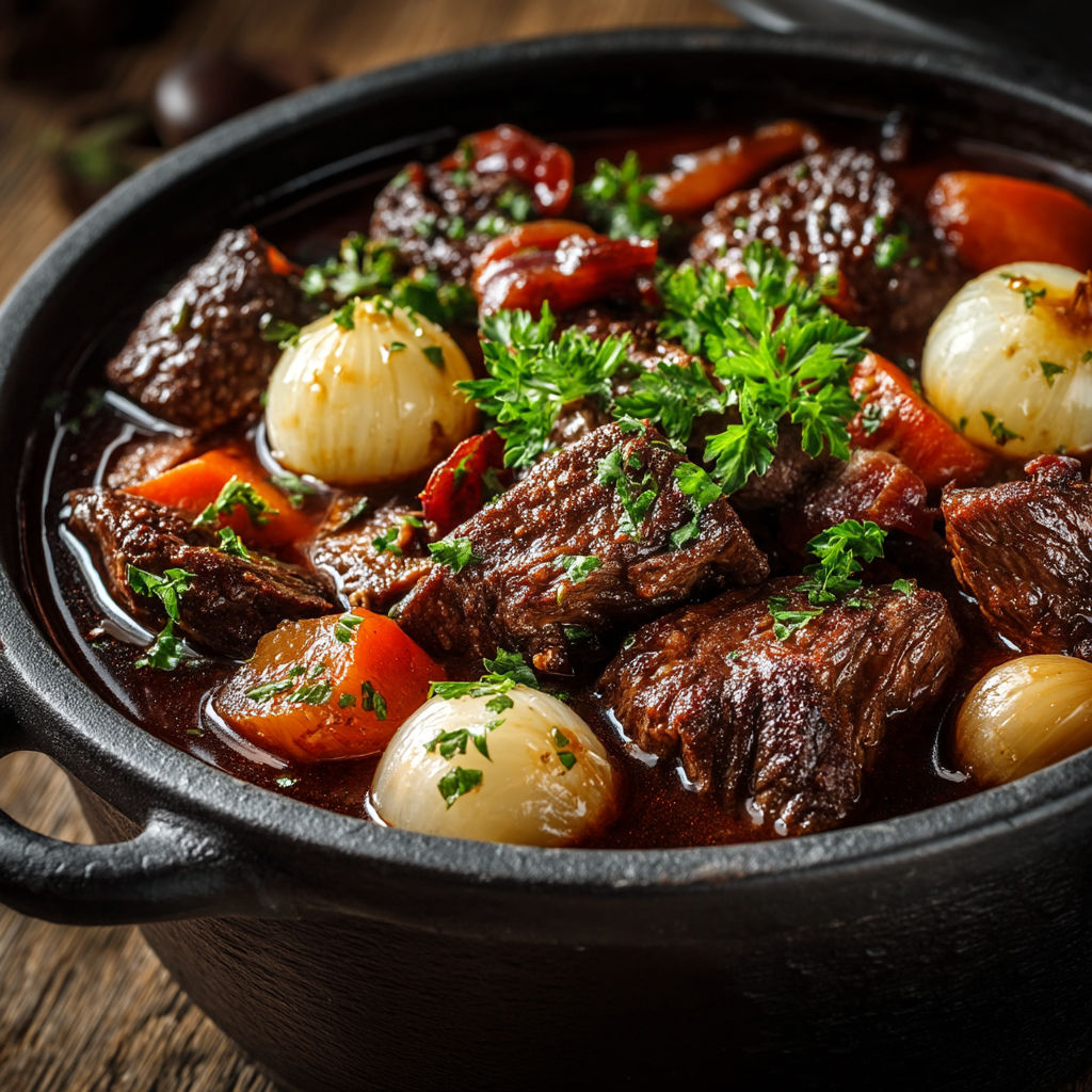 A bowl of meat and vegetables.