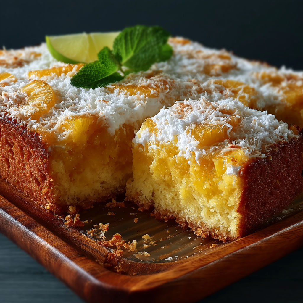 A slice of cake with a lemon wedge on top.