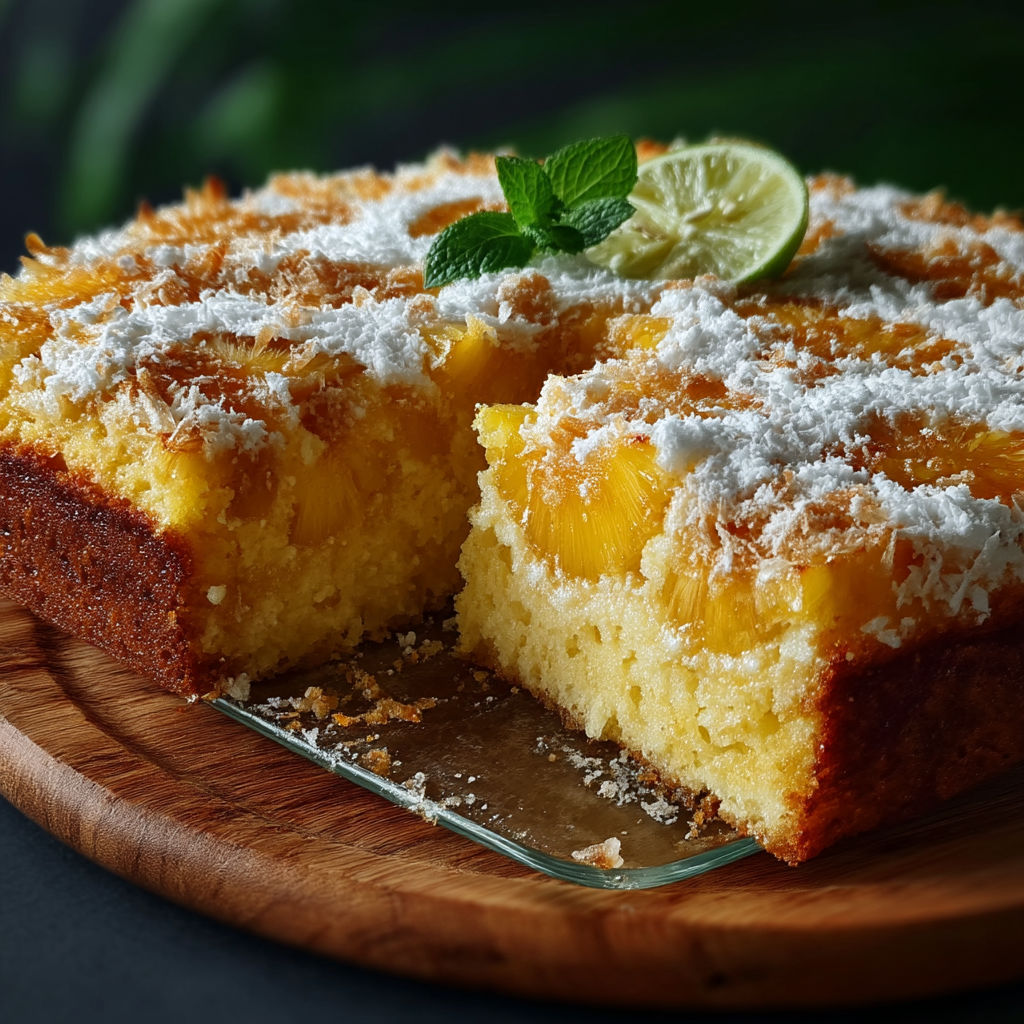 A slice of cake with white powder on top.