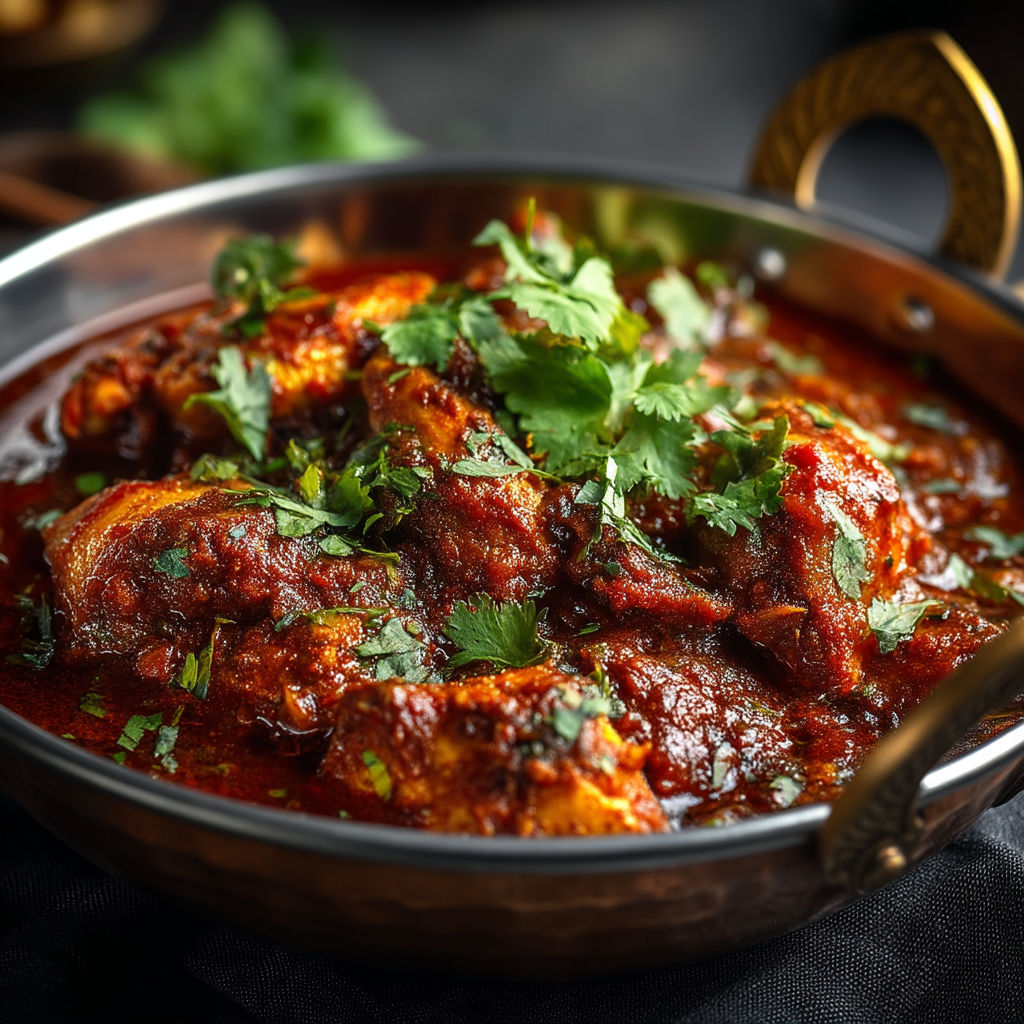 A bowl of food with green and red vegetables.