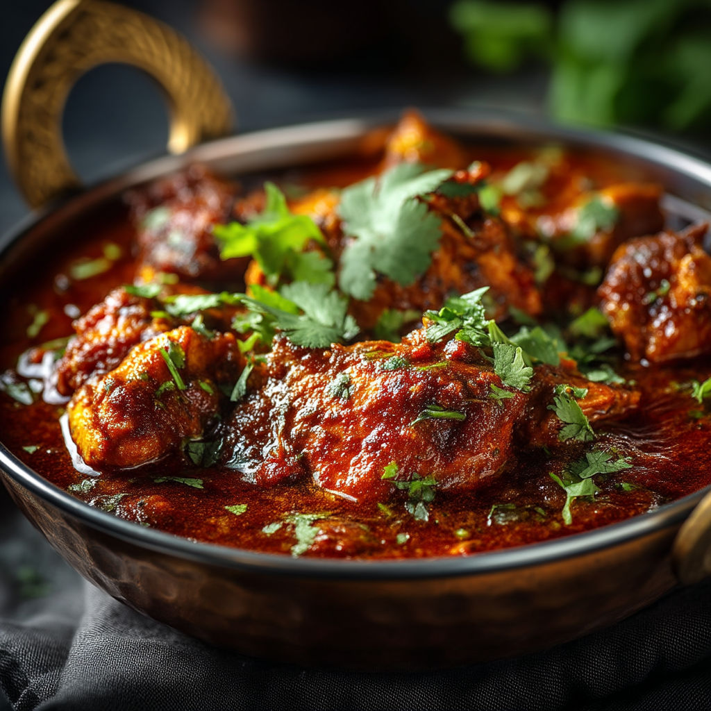 A bowl of food with a green garnish.