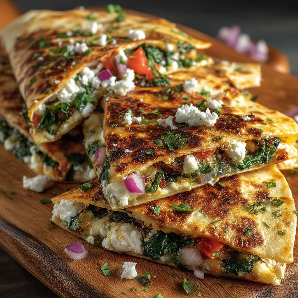 A stack of vegetable wraps on a wooden cutting board.