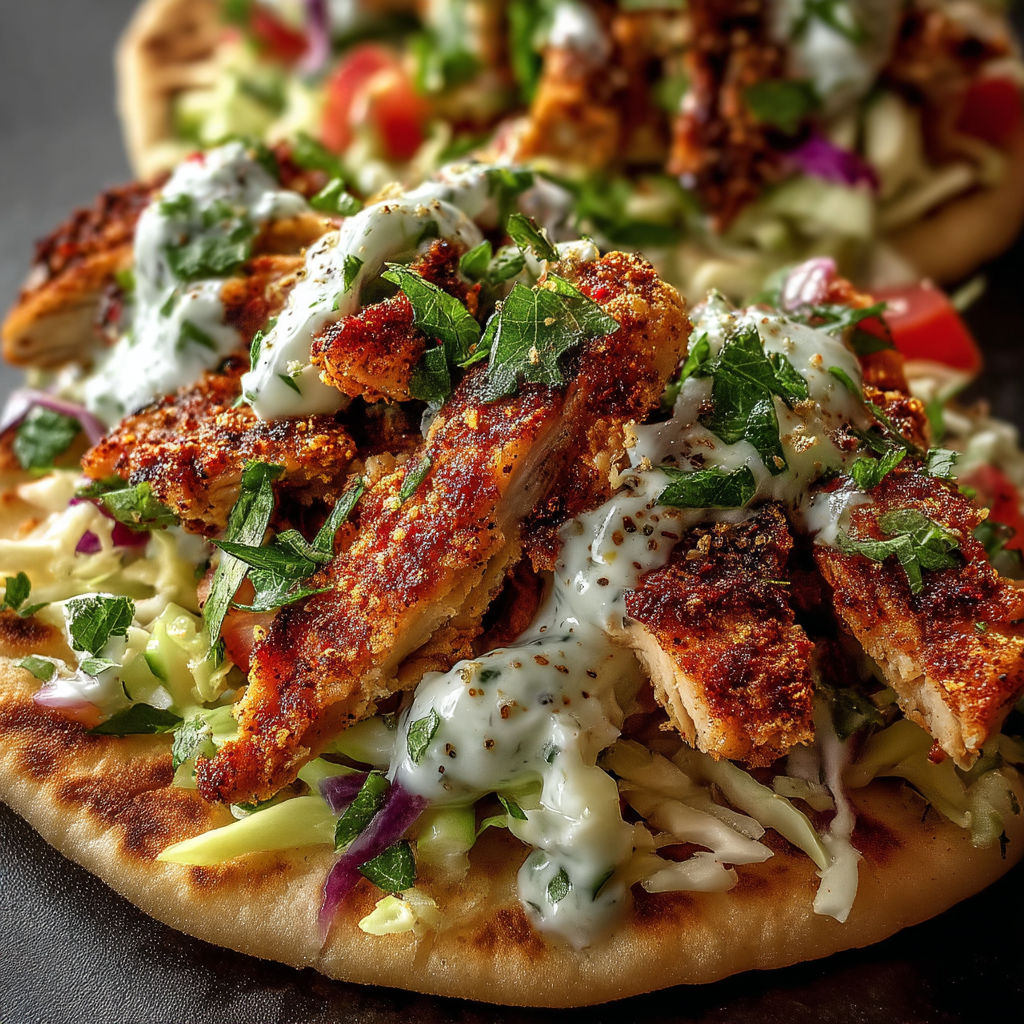 A pita with chicken and fresh herbs.