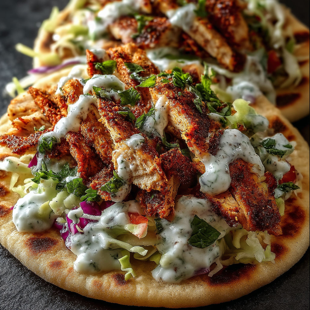 A chicken and vegetable pita sandwich.