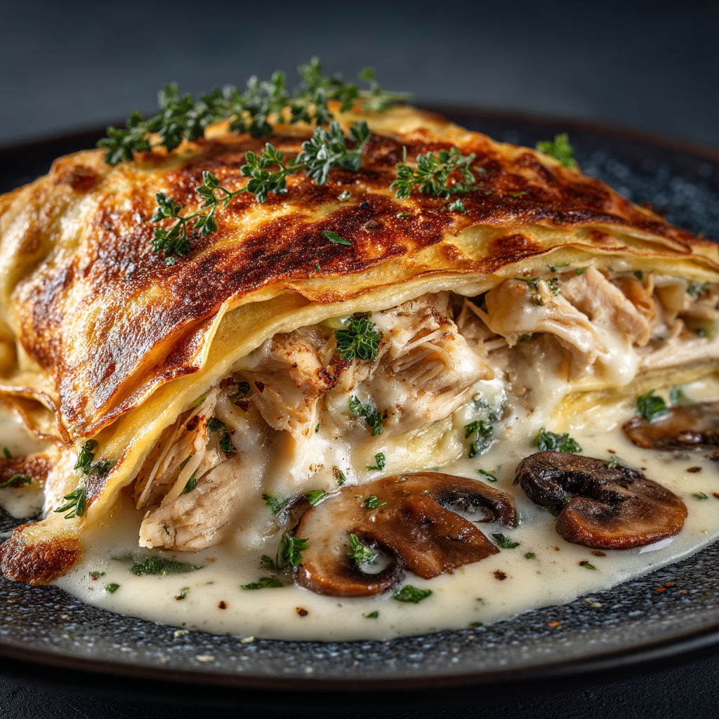 A plate of food with a mushroom on top.