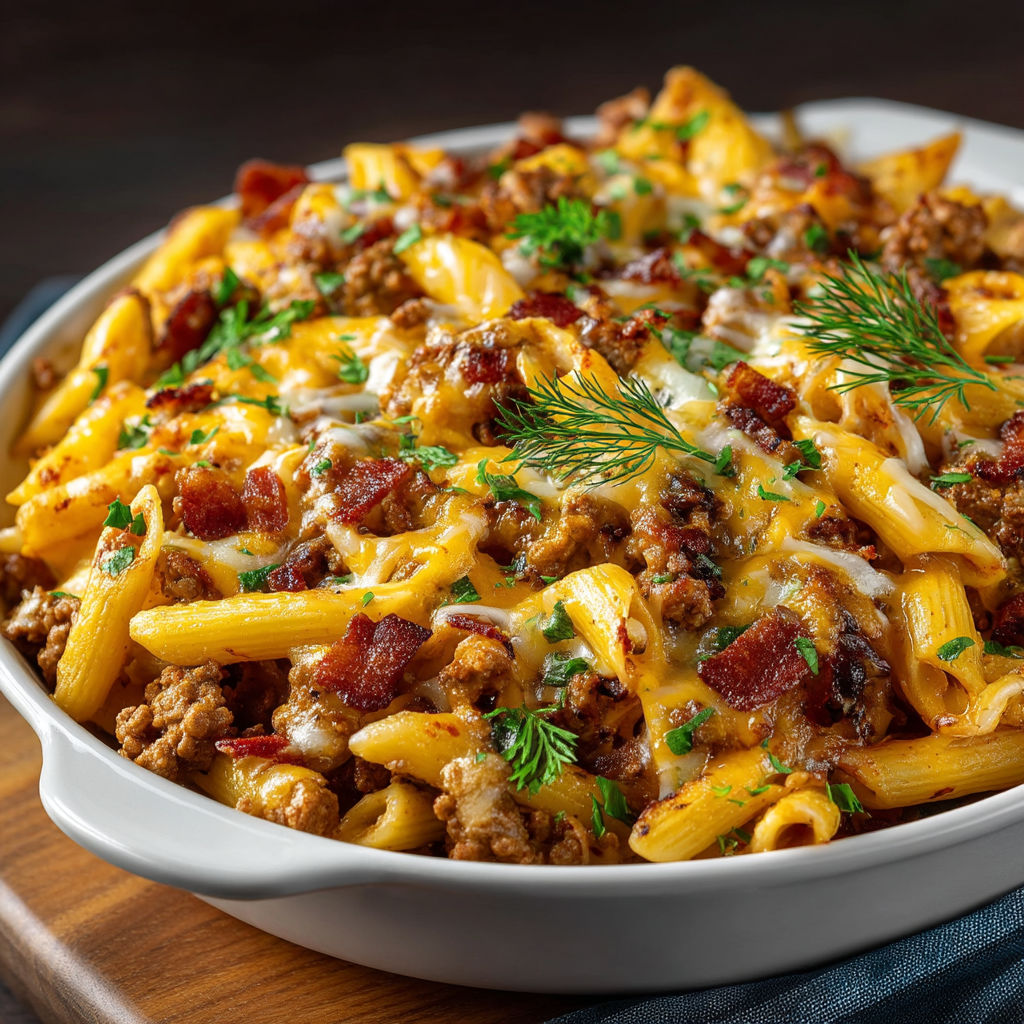 A plate of food with bacon and cheese.