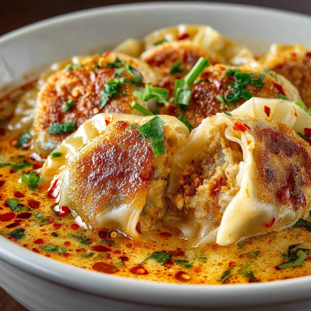 Soupe thaï réconfortante aux raviolis.