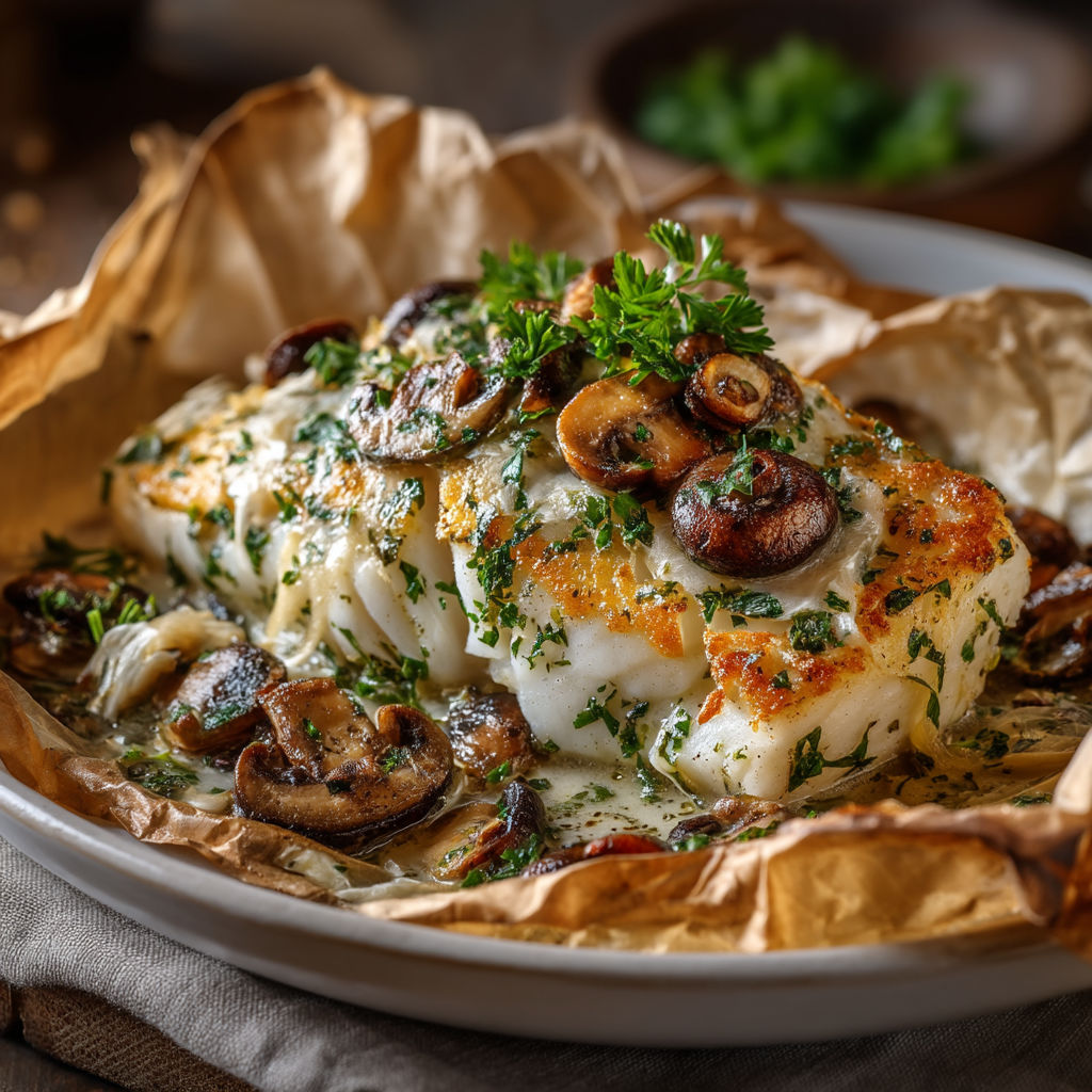 A plate of food with mushrooms and herbs on top.