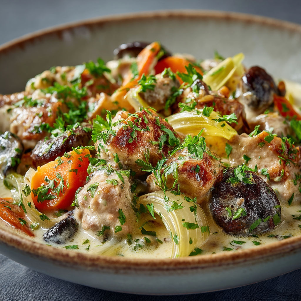 A bowl of food with carrots and mushrooms.