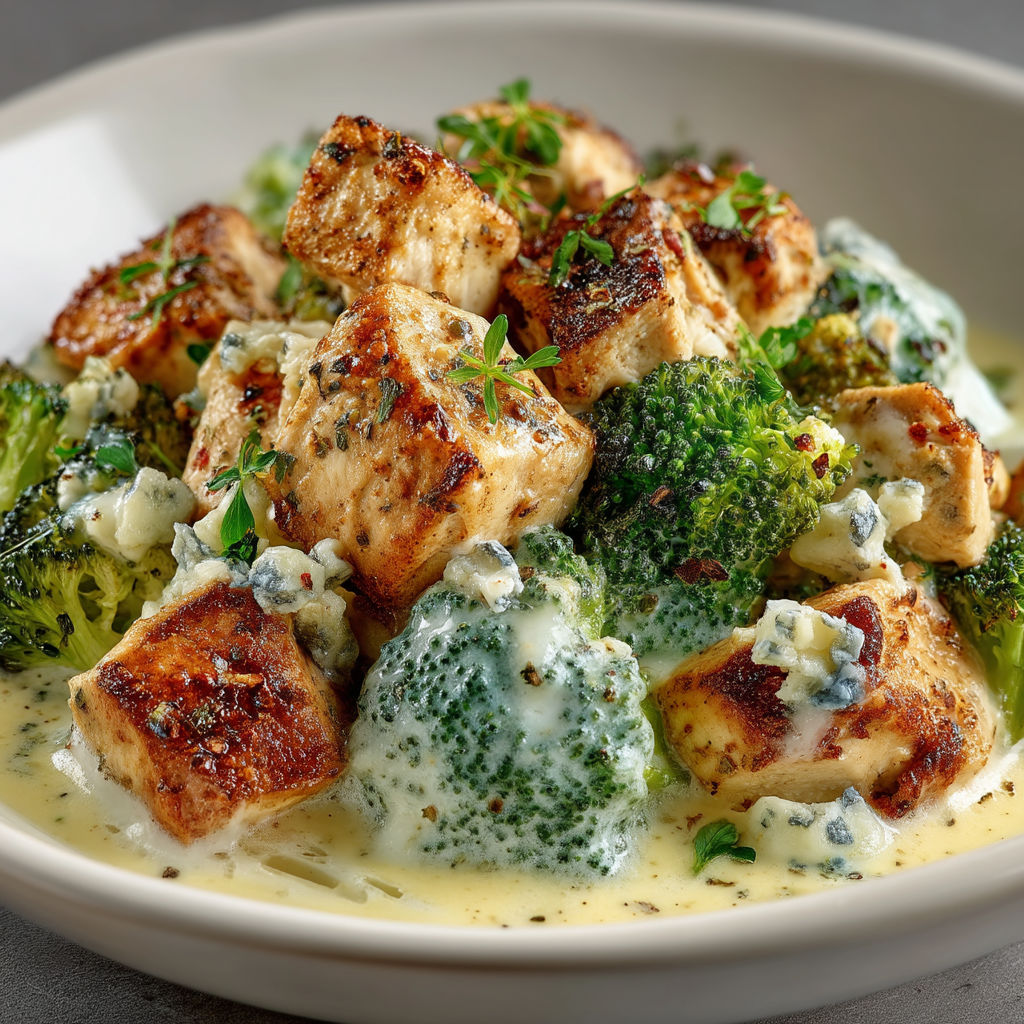 A bowl of food with broccoli and chicken.