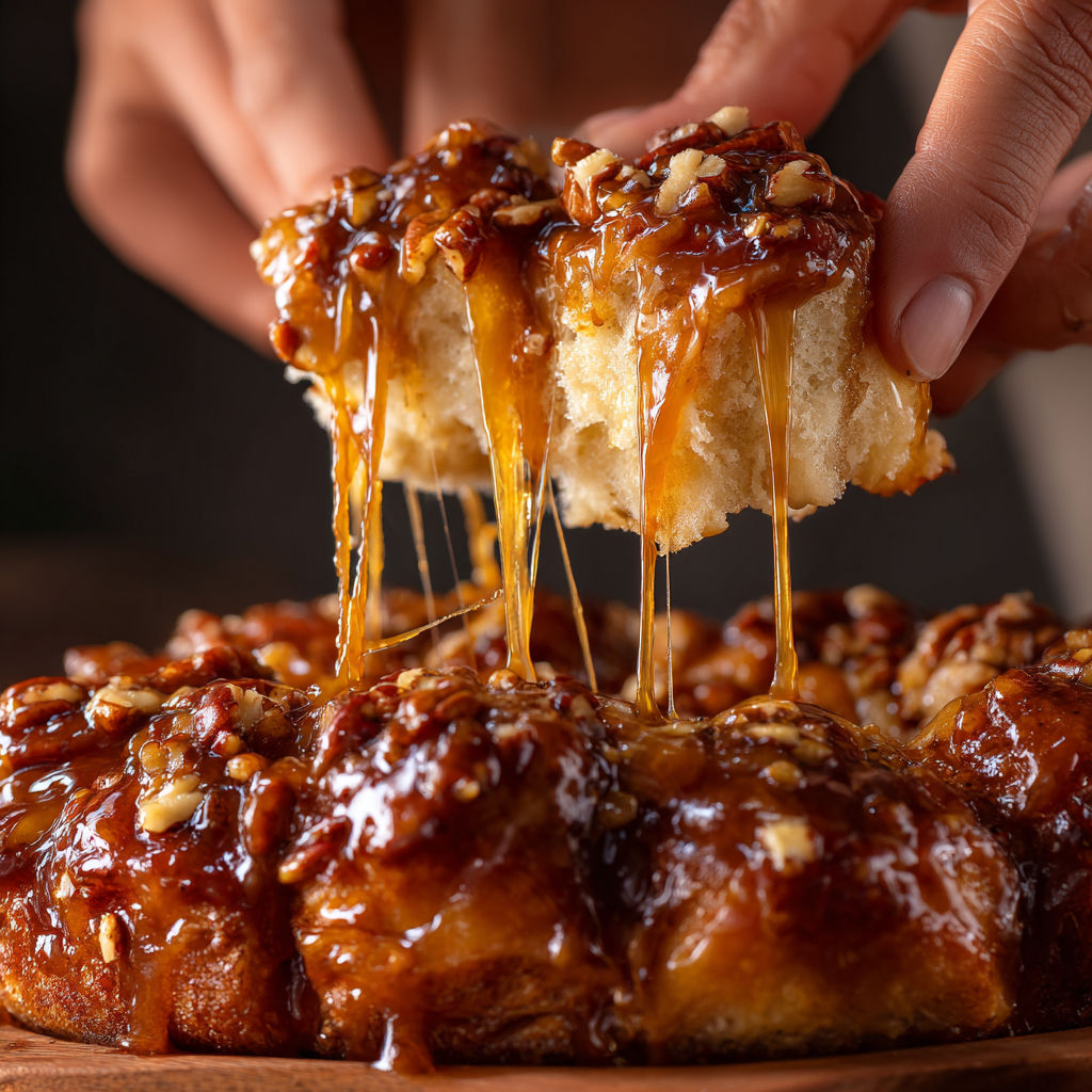 A slice of bread with a drizzle of caramel sauce.