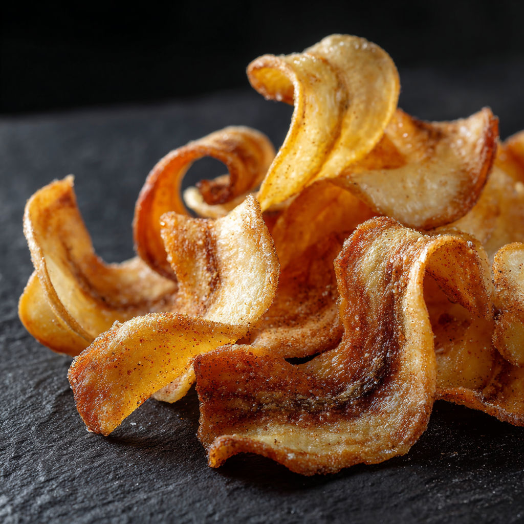 A close up of a fried potato chip.