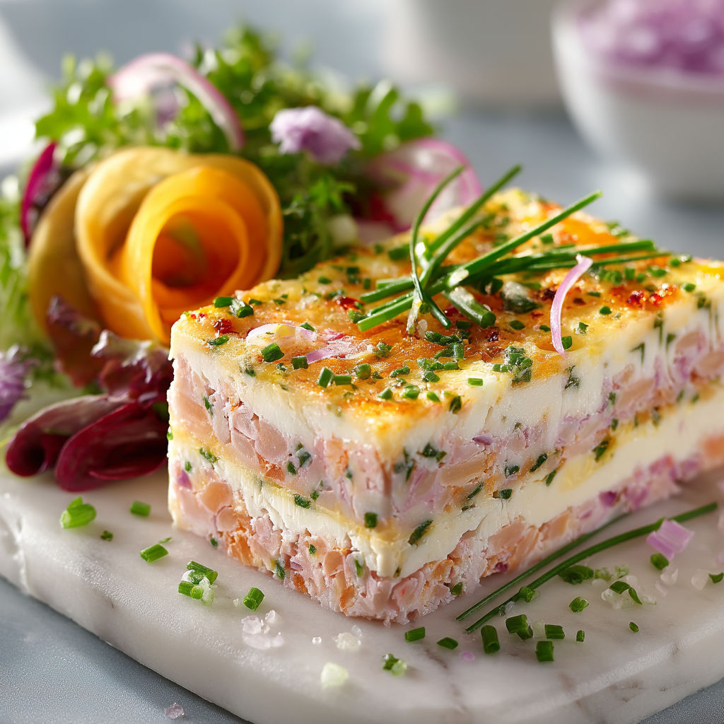 A plate of food with a cake and vegetables.