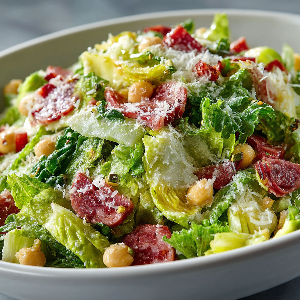 A bowl of salad with meat and cheese.