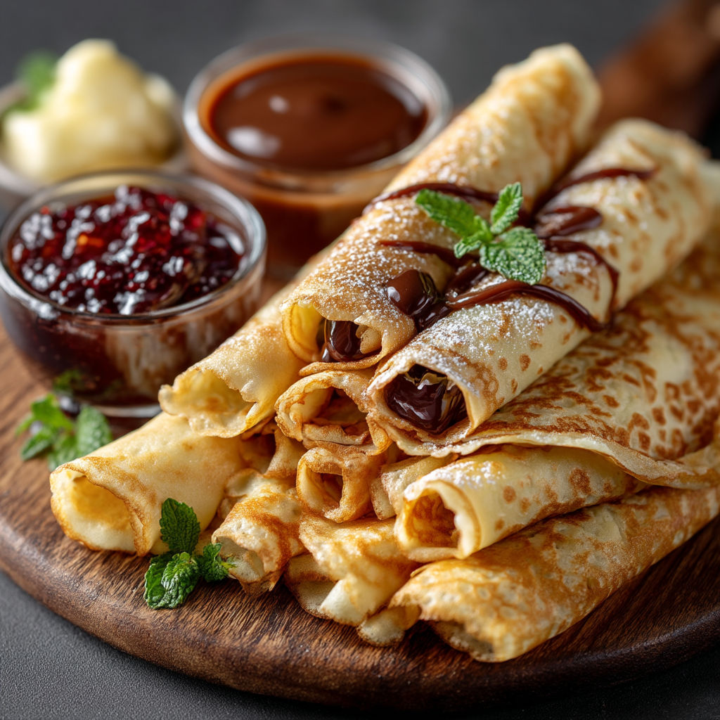 A plate of food with a chocolate sauce and a jelly.