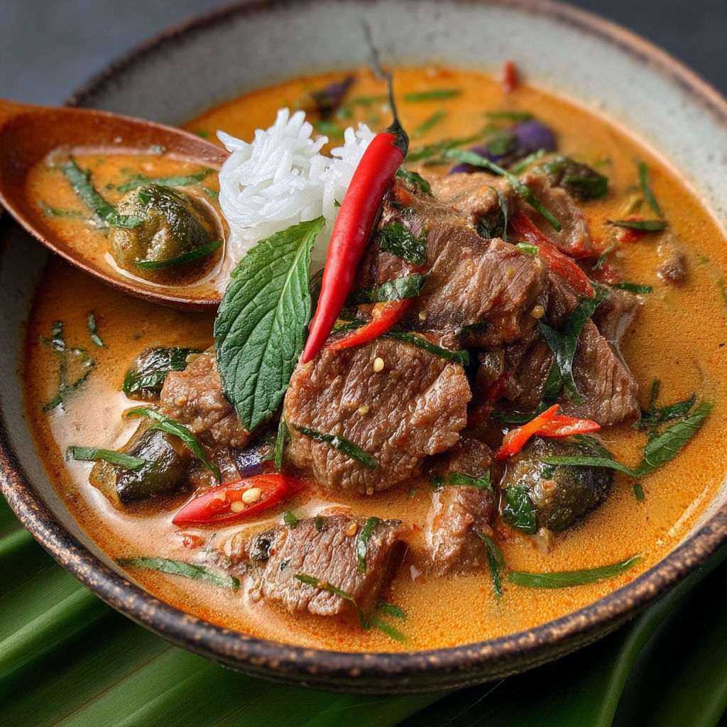 A bowl of soup with meat and vegetables.
