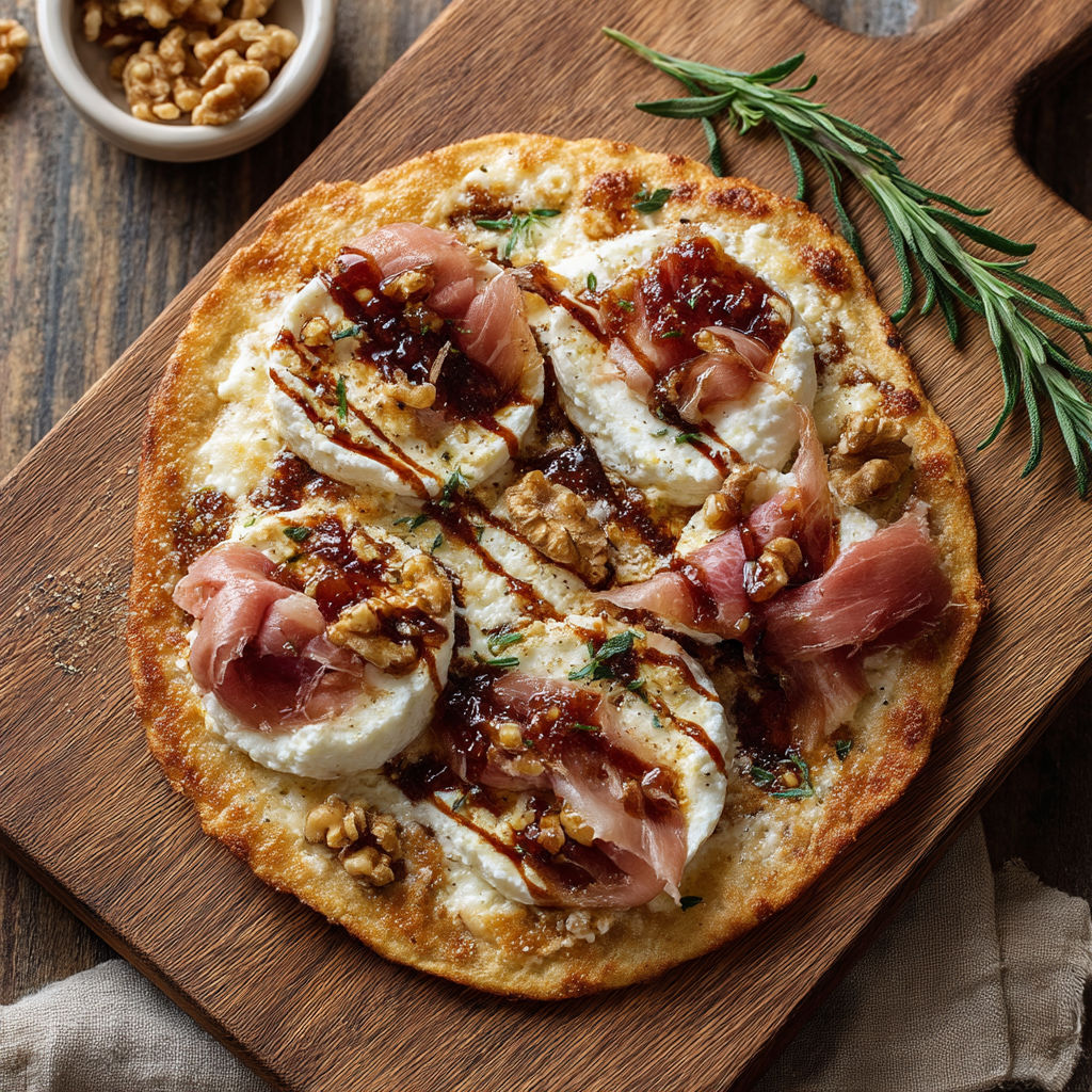 A pizza with meat and cheese on top.